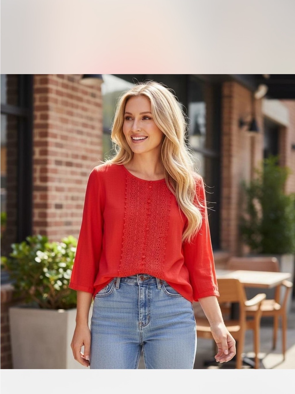 Maeve Anthropology Rust Coral -Crochet Front  3/4 Sleeve Size 12